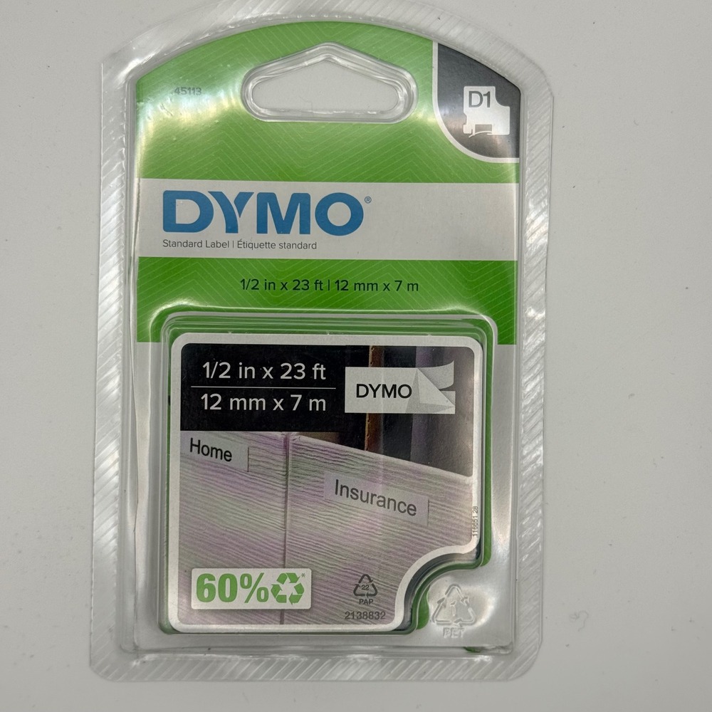 DYMO D1 Label Tapeβ 45113 Black on White 1/2 Inch x 23 Feet Standard Labeling